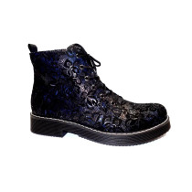 Zimní vycházková obuv-kotníková, Rieker, tmavě modrá+kytky