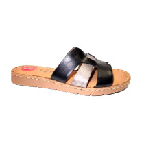 Letní vycházková obuv flexiblová-pantofle, Jana, šíře H, černo-stříbrná